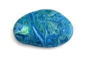 Paint Pour Art Rock - Rock Painting - Blue and Green Decor - Rock Collector Gift - Painted Rocks