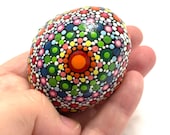 Hand Painted Rock Art - Rainbow Mandala Dot Painting - Yoga Meditation Stone - Yoga Gifts for Women - Meditation Accessories