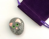 Gray Cat Painted Stone - Grey Cat Rock - Hand Painted Rocks Cats - Gifts for Pets - Hand Painted Rock - Handmade Painted Rocks Cats