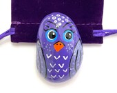 Small Hand Painted Purple Owl - Painted Stone Owl Gift - Cartoon Handpainted Rocks - Rock Animals - Cute Painted Stone