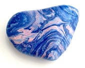 Paint Pour Art Rock - Hand Painted Rock - Rock Painting - Pink and Blue Decor - Rock Collector Gift - Painted Rocks - Fluid Art Paint Pour