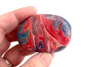 Paint Pour Art Rock - Hand Painted Rock - Rock Painting - Red White and Blue Decor - Rock Collector Gift - Painted Rocks - Art Rocks