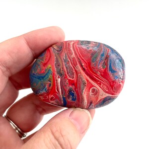 Paint Pour Art Rock - Hand Painted Rock - Rock Painting - Red White and Blue Decor - Rock Collector Gift - Painted Rocks - Art Rocks