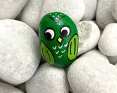 Hand Painted Rock - Green Owl Art Rock - Painted Bird Rock - Owl Gift - Forest Animal Painted Pebbles - Rock Animals - Bird Art on Rocks