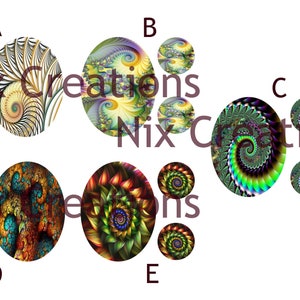 Glass Bracelet Cabochon Sets - 40mm x 30mm - 16mm Accents - 5 Fractal Designs