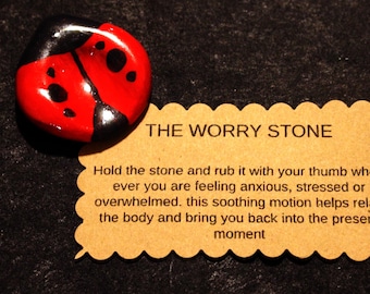 Ladybug Worry Stone Handmade Polymer Clay Pocket Comfort Stone for Stress Relief, Calm & Anxiety Fidget Gift