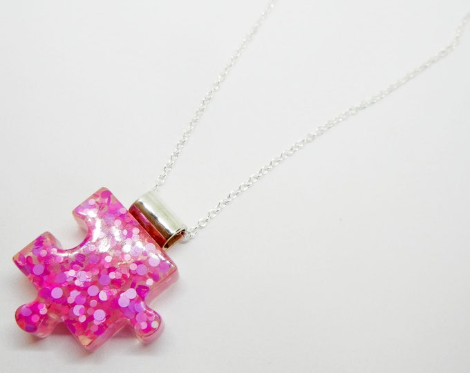 Autism Jewelry Awareness Resin Puzzle Piece Pendant - Pink Bubble Gum ...