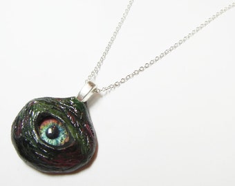 Zombie Eye Pendant - Polymer Clay - Glass Copper Green Eye - with Sterling Silver Chain Option