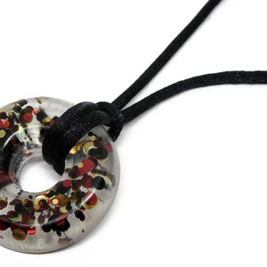 Resin Donut Necklace - Black Red Gold Confetti Resin Pendant