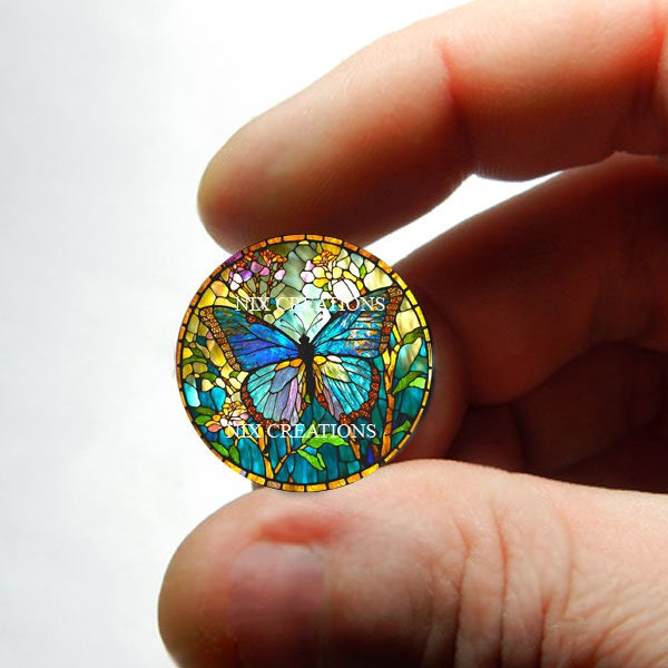 Glass Butterfly Stained Glass Design Cabochon for Jewelry and Pendant Making - 8mm 10mm 12mm 13mm 14mm 16mm 18mm 20mm 25mm 30mm