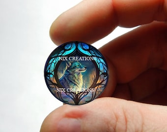 Glass Wolf Stained Glass Design Cabochon for Jewelry and Pendant Making - 8mm 10mm 12mm 13mm 14mm 16mm 18mm 20mm 25mm 30mm