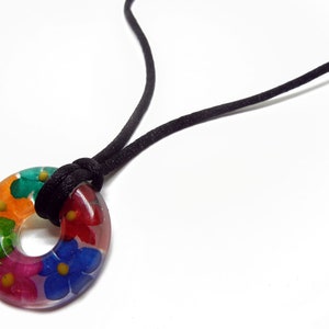 Resin Flower Donut Pendant - Floral Spring Fling with Adjustable Necklace - SF7