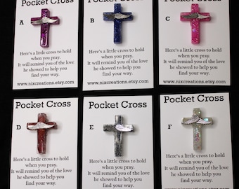 Pocket Cross, Pocket Hug, Pocket Prayer, Pocket Token, Religious Gift, Prayer Cross, Baptism Gift,  Church Gift, Handmade Resin Mini Cross