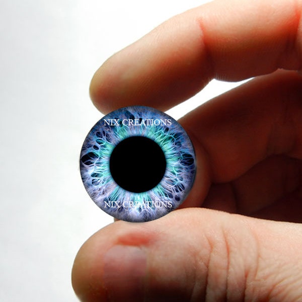 Blythe Eye Chips 14mm Eyes - Blue Splash Human Doll Taxidermy Glass Eyes Cabochons for Blythe Pullip Dolls - Pair or Single