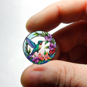 Glass Hummingbird Stained Glass Design Cabochon for Jewelry and Pendant Making - 8mm 10mm 12mm 13mm 14mm 16mm 18mm 20mm 25mm 30mm