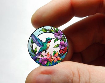 Glass Hummingbird Stained Glass Design Cabochon for Jewelry and Pendant Making - 8mm 10mm 12mm 13mm 14mm 16mm 18mm 20mm 25mm 30mm