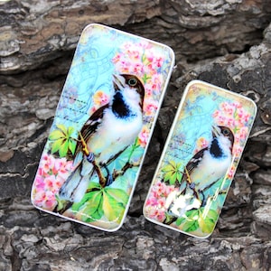 Cabochon domino oiseau vintage - 2 tailles au choix - DM22