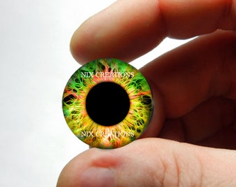 Glass Blythe Eye Chips 14mm Eyes - Green Yellow Orange Human Doll Taxidermy Glass Eyes Cabochons for Blythe Pullip Dolls - Pair or Single