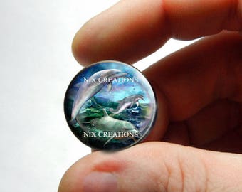 Glass Cabochon - Jumping Dolphins - for Jewelry and Pendant Making 8mm 10mm 12mm 13mm 14mm 16mm 18mm 20mm 25mm 30mm