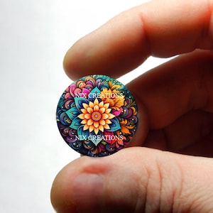 Cabochon en verre avec motif mandala coloré # MN2 pour la fabrication de bijoux et de pendentifs - 8 mm 10 mm 12 mm 13 mm 14 mm 16 mm 18 mm 20 mm 25 mm 30 mm