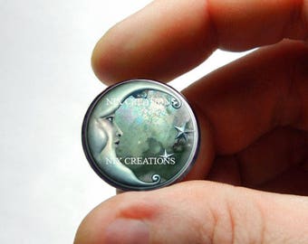 Moon Face Glass Cabochon - Design 5 - for Jewelry and Pendant Making