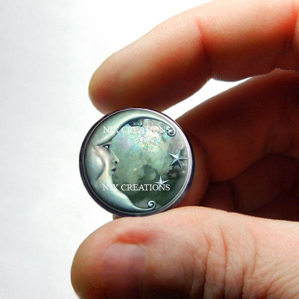 Moon Face Glass Cabochon - Design 5 - for Jewelry and Pendant Making