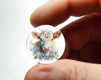Glass Cabochon - Floral Cow - for Jewelry and Pendant Making 8mm 10mm 12mm 13mm 14mm 16mm 18mm 20mm 25mm 30mm - CW4