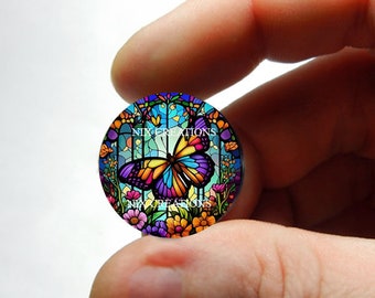 Glass Butterfly Stained Glass Design Cabochon for Jewelry and Pendant Making - 8mm 10mm 12mm 13mm 14mm 16mm 18mm 20mm 25mm 30mm