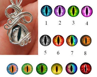 Wire Wrap Glass Eye Pendant - Mini Dragon Eyeball - Gothic Jewelry Eyeball Design with Necklace