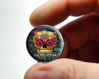 Glass Cabochon - Sugar Skull 2 - for Jewelry and Pendant Making 8mm 10mm 12mm 13mm 14mm 16mm 18mm 20mm 25mm 30mm