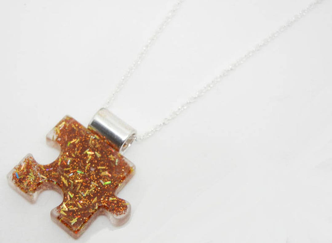 Autism Awareness Jewelry Resin Puzzle Piece Resin Pendant With Sterling ...