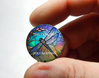 Glass Dragonfly Stained Glass Design Cabochon for Jewelry and Pendant Making - 8mm 10mm 12mm 13mm 14mm 16mm 18mm 20mm 25mm 30mm