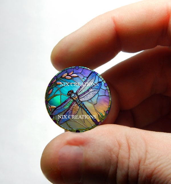 Glass Dragonfly Stained Glass Design Cabochon for Jewelry and Pendant Making - 8mm 10mm 12mm 13mm 14mm 16mm 18mm 20mm 25mm 30mm