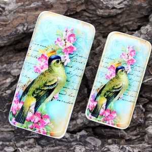 Cabochon domino oiseau vintage - 2 tailles au choix - DM23