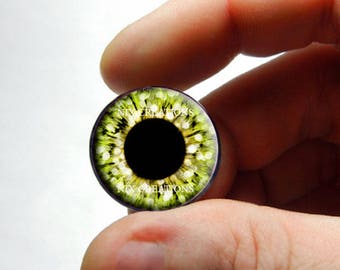 Custom Blythe Eye Chips - Yellow Glitter Design Human Doll Taxidermy Handmade Glass Cabochons for Jewelry - Pair or Single - You Choose Size