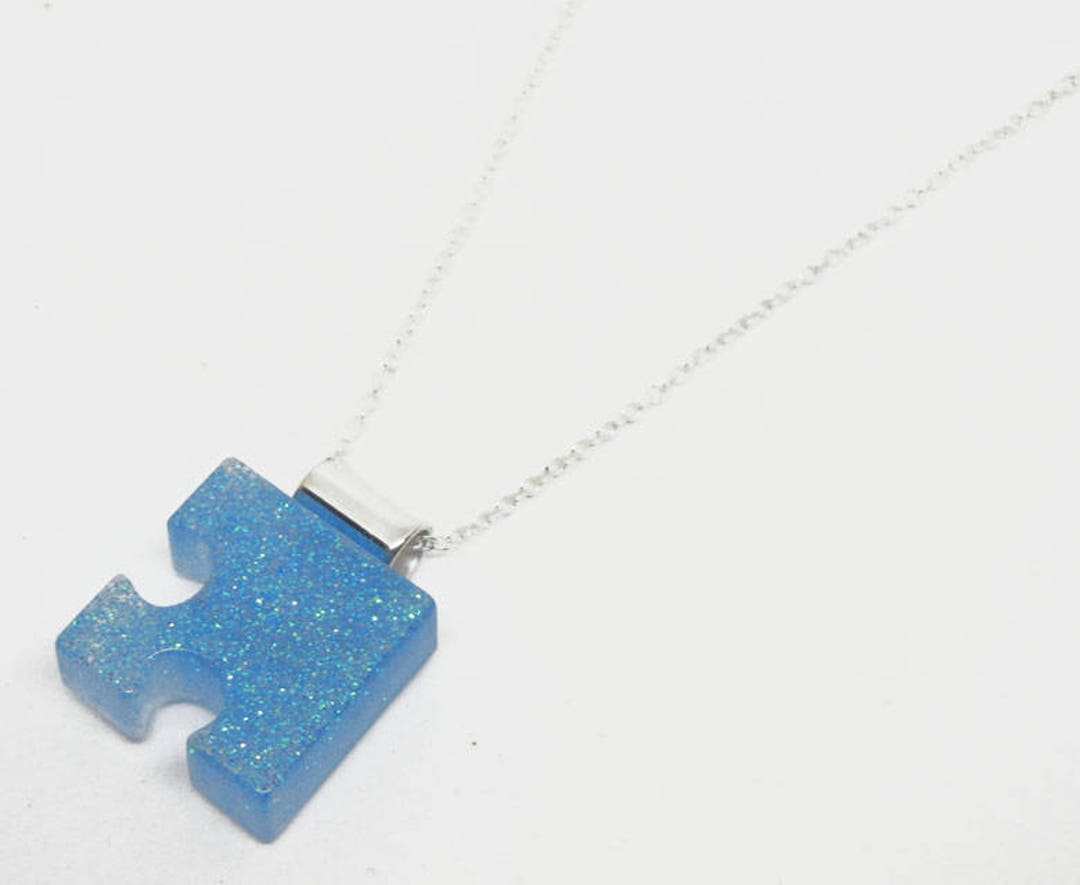 Autism Awareness Resin Puzzle Piece Resin Pendant With Sterling Silver ...