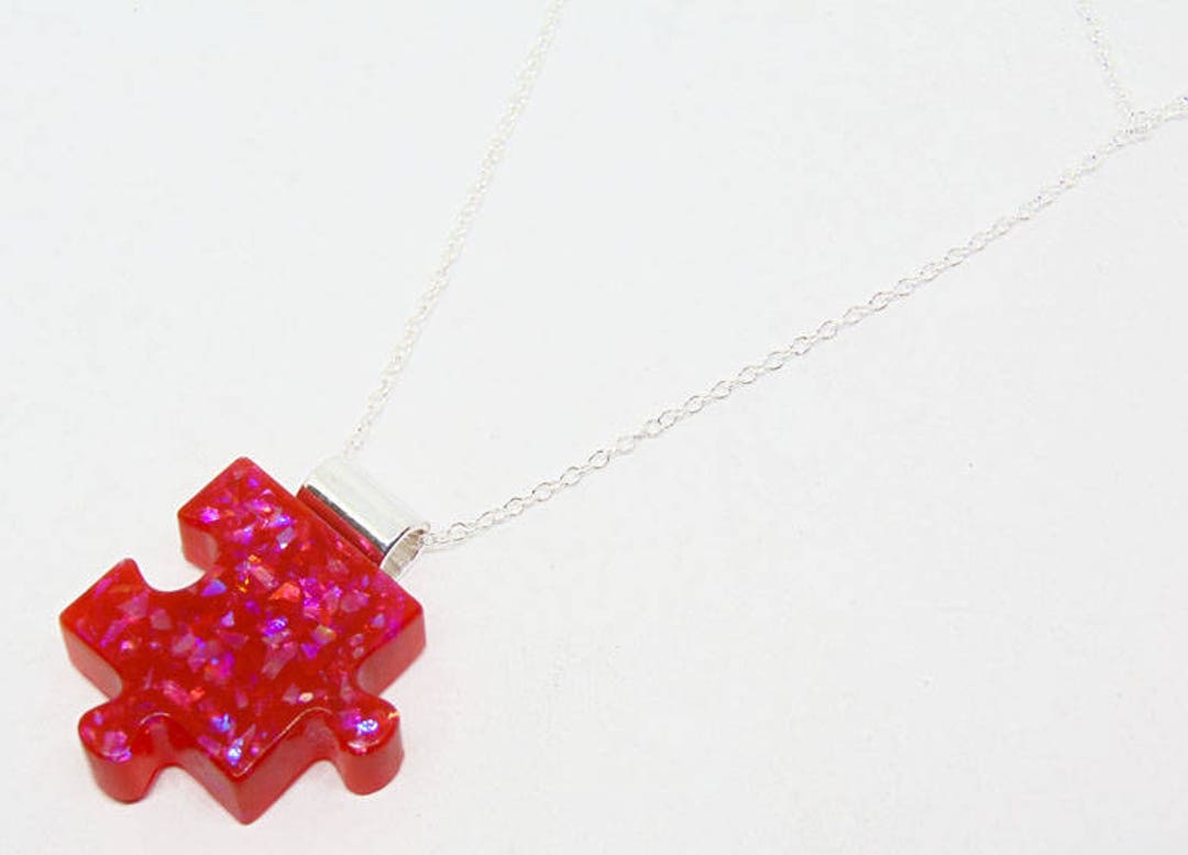 Autism Awareness Resin Puzzle Piece Resin Pendant With Sterling Silver ...