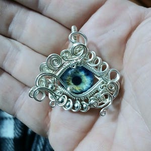 Auge des Schutzes Wire Wrap Wrapped Glasauge Anhänger - mit Sterling Silber Halskette Option