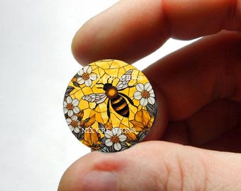 Glass Bee Stained Glass Design Cabochon for Jewelry and Pendant Making - 8mm 10mm 12mm 13mm 14mm 16mm 18mm 20mm 25mm 30mm