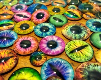 100 Assorted Glass Eyes  Handmade Glass Cabochons - Pick the Size