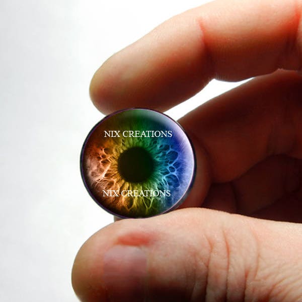 Custom Blythe Eye Chips - 14mm Rainbow Human Zombie Doll Eyeball Flat Cabochons - Pair or Single - You Choose Size