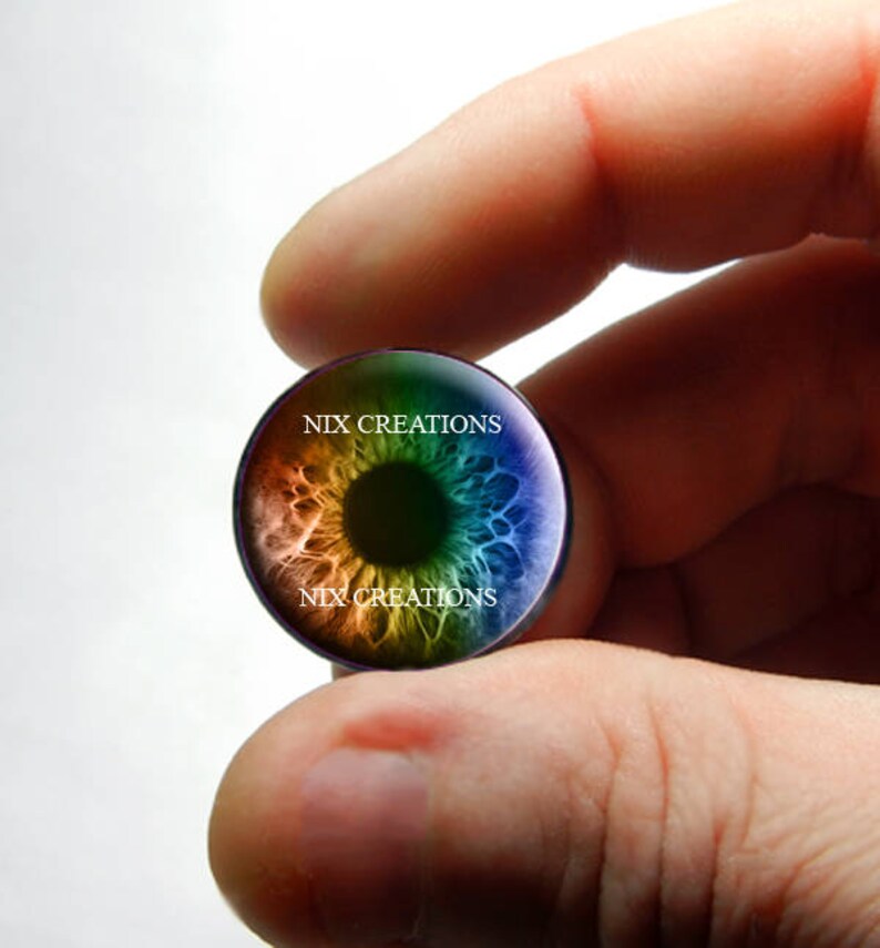 Custom Blythe Eye Chips 14mm Rainbow Human Zombie Doll Eyeball Flat Cabochons Pair or Single You Choose Size image 1