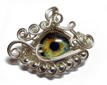 Evil Eye Wire Wrap Wrapped Glass Eye Pendant  - with a Sterling Silver Necklace Option