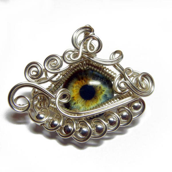 Pendentif oeil en verre enveloppé de fil métallique mauvais œil - avec une option de collier en argent sterling