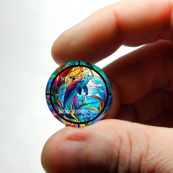 Glass Dolphin Stained Glass Design Cabochon for Jewelry and Pendant Making - 8mm 10mm 12mm 13mm 14mm 16mm 18mm 20mm 25mm 30mm