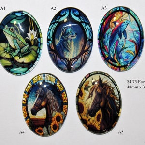 Glass Bracelet Cabochon Sets - 40mm x 30mm - 5 Art Deco Stained Glass Designs