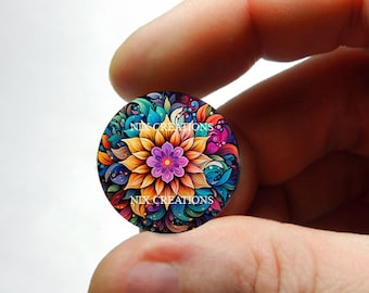 Glass Colorful Mandala Design #MN3 Cabochon for Jewelry and Pendant Making - 8mm 10mm 12mm 13mm 14mm 16mm 18mm 20mm 25mm 30mm