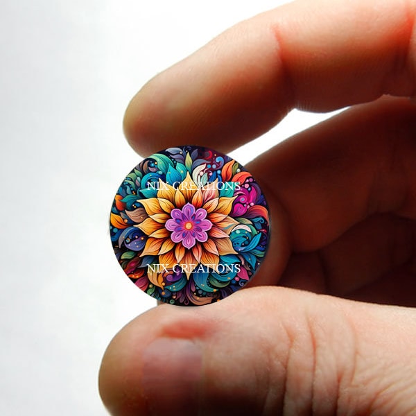 Cabochon in vetro con design mandala colorato #MN3 per la creazione di gioielli e pendenti - 8 mm 10 mm 12 mm 13 mm 14 mm 16 mm 18 mm 20 mm 25 mm 30 mm