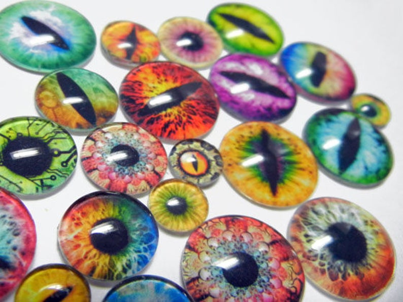 Custom Blythe Eye Chips 14mm Rainbow Human Zombie Doll Eyeball Flat Cabochons Pair or Single You Choose Size image 3