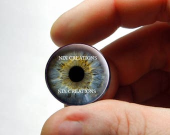 Glass Eyes - Realistic Blue Human Doll Taxidermy Eyes Handmade Glass Cabochons for Steampunk - Pair or Single - You Choose Size